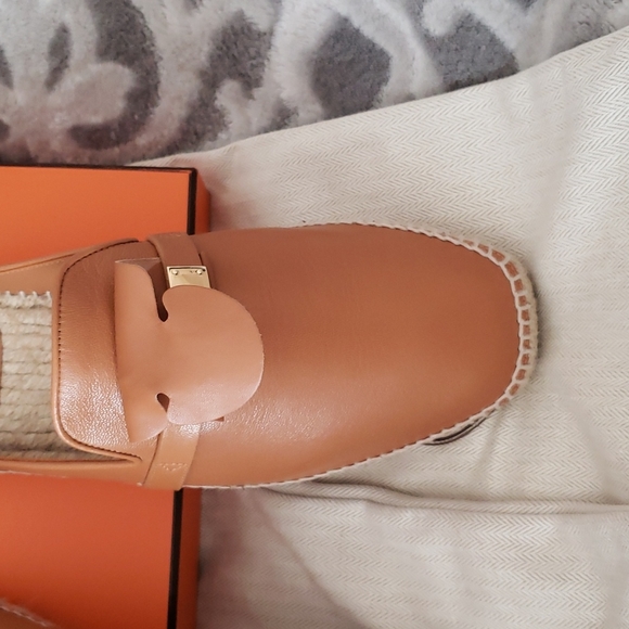 Hermes Espadrille Mule Brown Natural Goatskin Kelly Buckle size 40EU or 10US - Picture 4 of 17